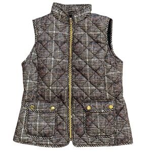 St. John’s Bay Quilted Plaid Fashion Vest Women’s S Gray Black Gold Winter Fall